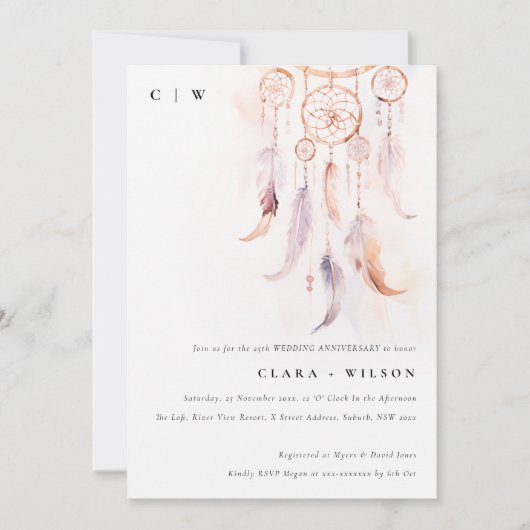 Boho Feather Dreamcatcher Wedding Jubileum Kaart (Voorkant)