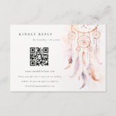 Boho Feather Dreamcatcher Wedding RSVP QR Code Informatiekaartje (Voorkant)