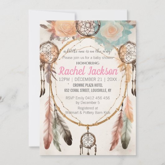 Boho Feather Dreamweaver Baby shower Waterverf Kaart (Voorkant)