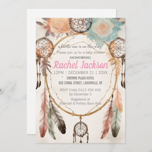 Boho Feather Dreamweaver Baby shower Waterverf Kaart (Voorkant / Achterkant)