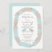 Boho Feather en Arrow Blue Baby shower Uitnodiging (Voorkant / Achterkant)