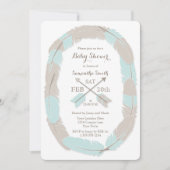 Boho Feather en Arrow Blue Baby shower Uitnodiging (Voorkant)