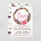 Boho Feather en Floral Wreath Birthday Invitation Kaart (Voorkant / Achterkant)