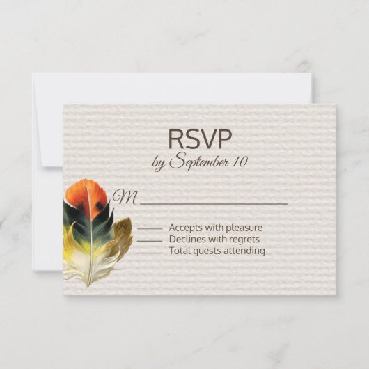 Boho Feather Fall Wedding RSVP Kaartje (Voorkant)
