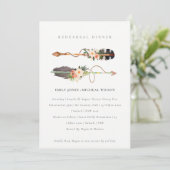 Boho Feather Floral Arrow Rehearsal Dinner Invite Bedankkaart (Staand voorkant)