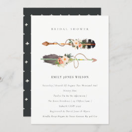 Boho Feather Floral Arrow Vrijgezellenfeest Invite Bedankkaart