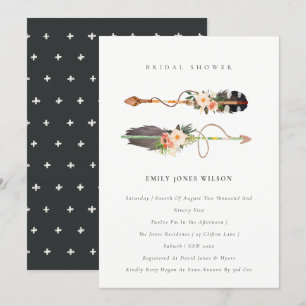 Boho Feather Floral Arrow Vrijgezellenfeest Invite Bedankkaart