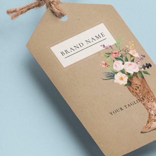 Boho Feather Floral Boot QR Code Hang Label W/Stri Cadeaulabel