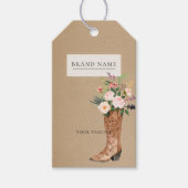 Boho Feather Floral Boot QR Code Hang Label W/Stri Cadeaulabel (Voorkant)