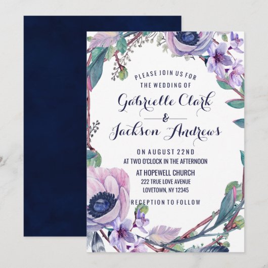 Boho Feather & Floral krans bruiloft uitnodigingen (Voorkant / Achterkant)