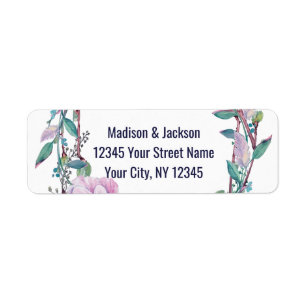 Boho Feather Floral Wreath Bruiloft Retouradres Etiket