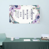 Boho Feather & Floral Wreath Bruiloft Welkom Spandoek (Beurs)