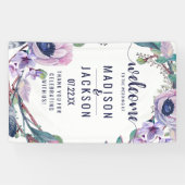Boho Feather & Floral Wreath Bruiloft Welkom Spandoek (Horizontaal)