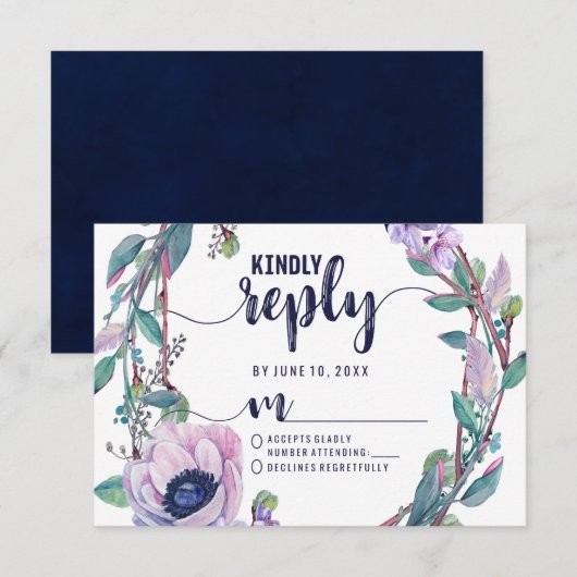 Boho Feather & Floral Wreath Trouwantwoord RSVP (Voorkant / Achterkant)