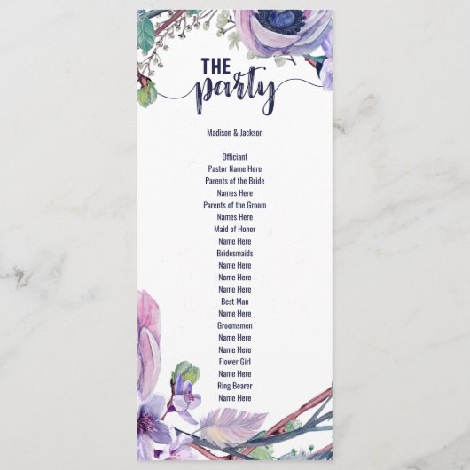 Boho Feather & Floral Wreath Trouwprogramma Programmakaart (Achterkant)