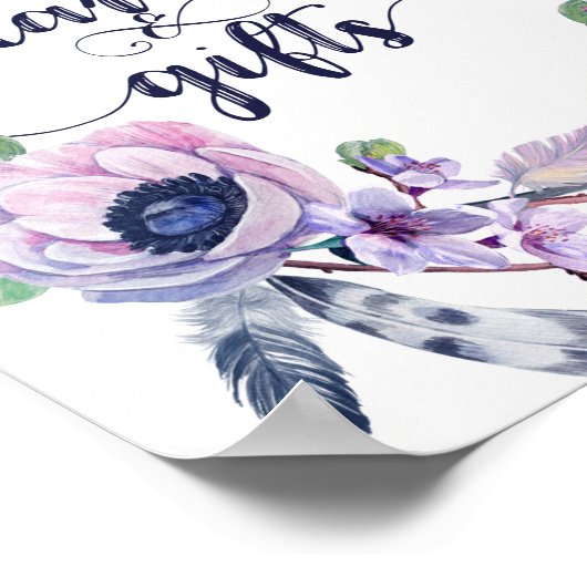 Boho Feather & Floral Wreath Wedding Cards & Gifts Poster (Hoek)