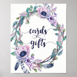 Boho Feather & Floral Wreath Wedding Cards & Gifts Poster