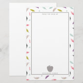 Boho Feather Gray Apple-leraar Briefpapier (Voorkant / Achterkant)