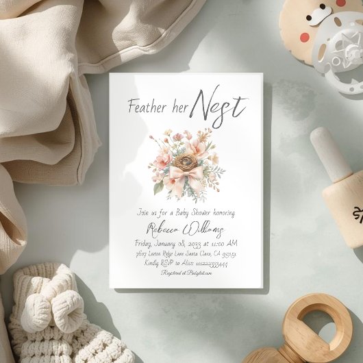 Boho Feather Her Nest Boog Baby Shower Kaart