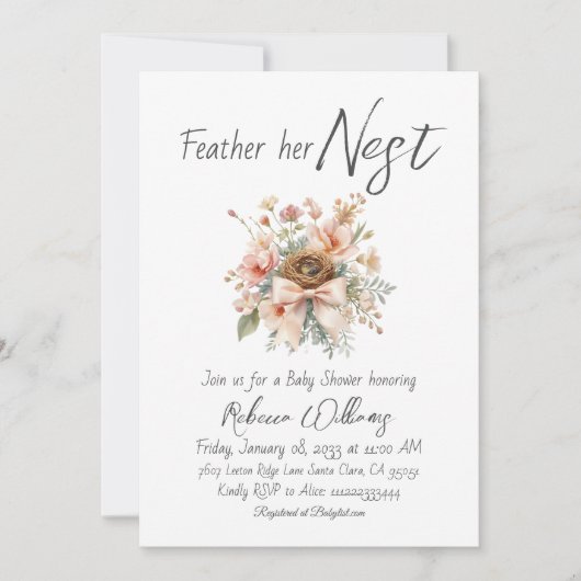 Boho Feather Her Nest Bow Baby Shower Kaart (Voorkant)