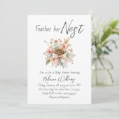 Boho Feather Her Nest Bow Baby Shower Kaart (Staand voorkant)