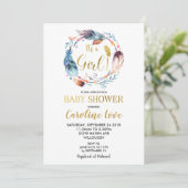 Boho Feather Krans Baby shower Invitation Girl Kaart (Staand voorkant)