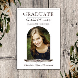 Boho Feather Lijst Afstuderen aankondiging | Wit