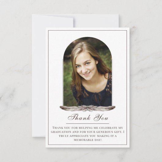 Boho Feather Lijst Foto Afstuderen Dank u Bedankkaart (Voorkant)