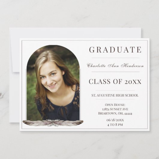 Boho Feather Lijst Foto Open Huis | Wit Kaart (Voorkant)