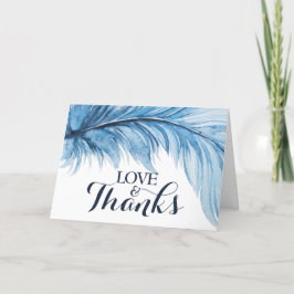 Boho Feather Navy Blue Waterverf Wedding Bedankkaart