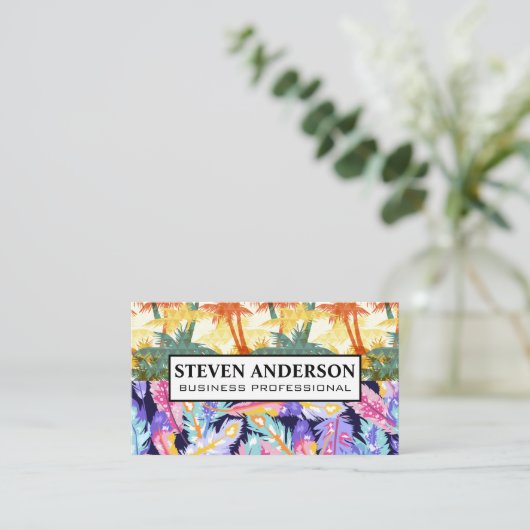 Boho Feather | Palmgeometrisch Visitekaartje (Staand voorkant)