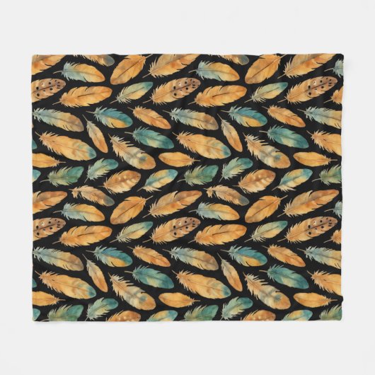Boho Feather Pattern Fleece Deken (Voorkant (Horizontaal))