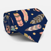 Boho Feather Pattern op Navy Blue Stropdas (Opgerold)