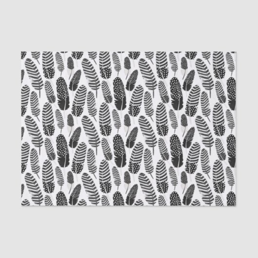 Boho Feather Pattern Waterverf Black en White Tissuepapier (Voorkant)