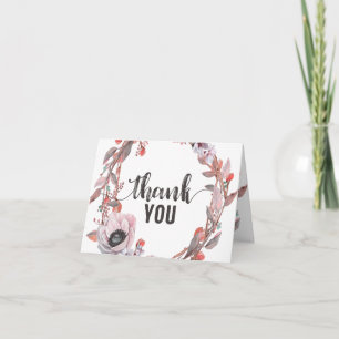 Boho Feather Peach Floral Wreath Weddenschap Bedankkaart