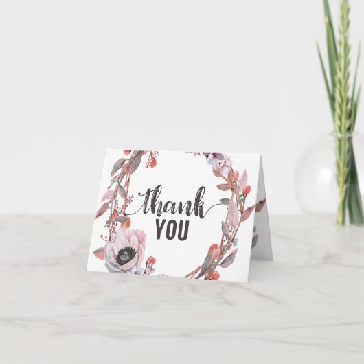 Boho Feather Peach Floral Wreath Weddenschap Bedankkaart (Voorkant)