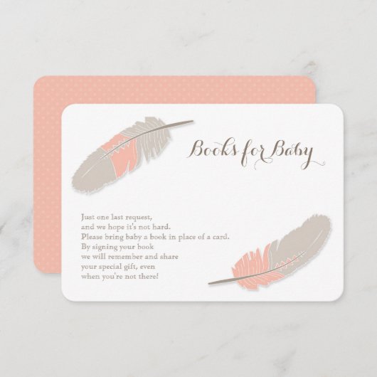 Boho Feather Pink en Grey Informatiekaartje (Voorkant / Achterkant)