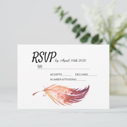 Boho Feather RSVP-kaarten RSVP Kaartje (Staand voorkant)