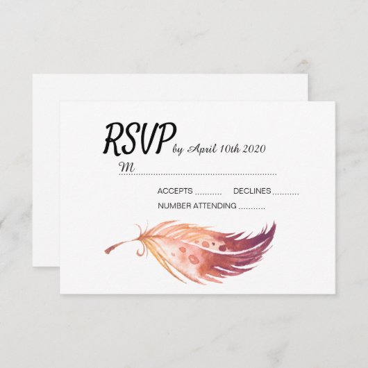 Boho Feather RSVP-kaarten RSVP Kaartje (Voorkant / Achterkant)