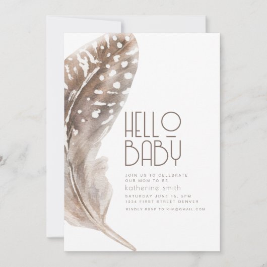 Boho Feather Thema Baby shower Uitnodiging (Voorkant)