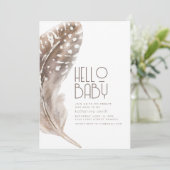 Boho Feather Thema Baby shower Uitnodiging (Staand voorkant)