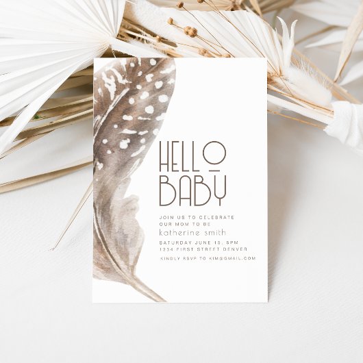 Boho Feather Thema Baby shower Uitnodiging
