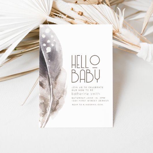 Boho Feather Thema Baby shower Uitnodiging