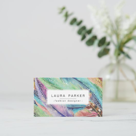 Boho Feather Waterverf Bohemian  Chic Visitekaartje (Staand voorkant)