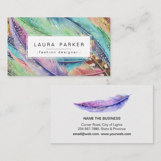 Boho Feather Waterverf Bohemian  Chic Visitekaartje (Voorkant / Achterkant)