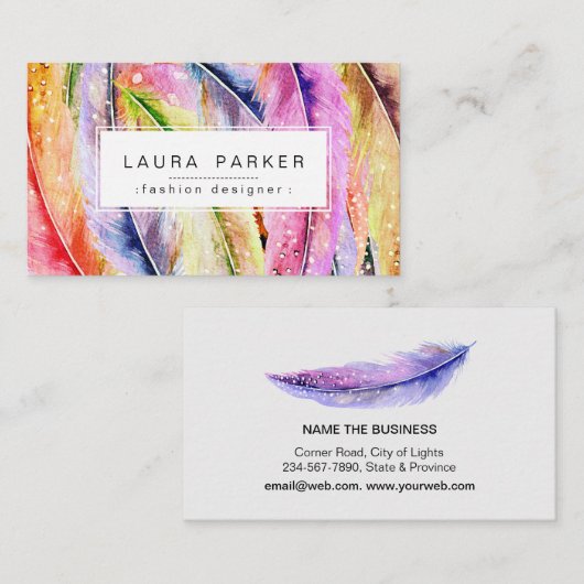 Boho Feather Waterverf Bohemian  Chic Visitekaartje (Voorkant / Achterkant)