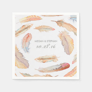 Boho Feather Waterverf bruiloft Servet