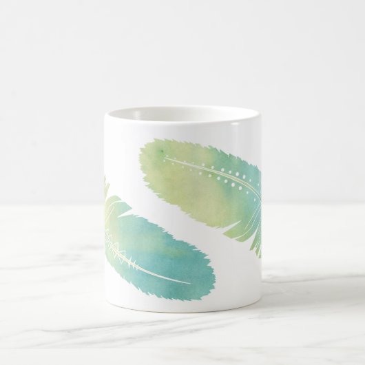 Boho Feather Waterverf Green en Blue Koffiemok (Center)