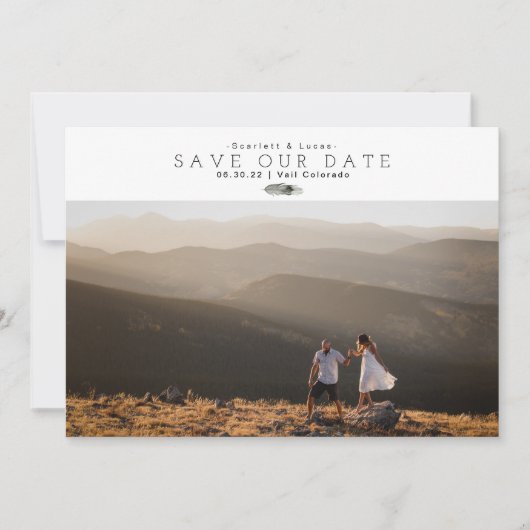 Boho Feather Waterverf | Minimaal Bewaar onze datu Save The Date (Voorkant)