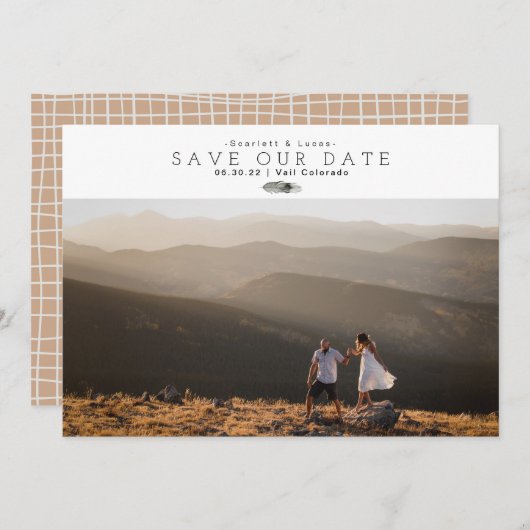 Boho Feather Waterverf | Minimaal Bewaar onze datu Save The Date (Voorkant / Achterkant)